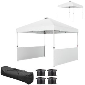 Outsunny 10' x 10' Pop Up Canopy Tent with 2 Half Sidewalls, UV50+ Instant Sun Shelter with Wheeled Carry Bag, White