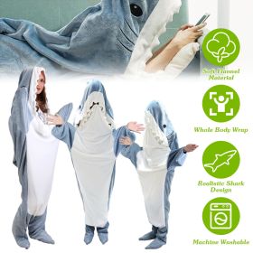 Wearable Shark Sleeping Bag Shark Onesie X-XXL Size Soft Comfortable Flannel Blanket With Zipper Suitable For Adult Children Height 4.2FT to 5.5F (size: 210CM)