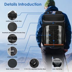1Pc Cooler Backpack 36 Can Leakproof Insulated Cooler Backpack with 25L/6.6Gal for Picnic Camping Beach Hiking Fishing Travel (Color: Black)